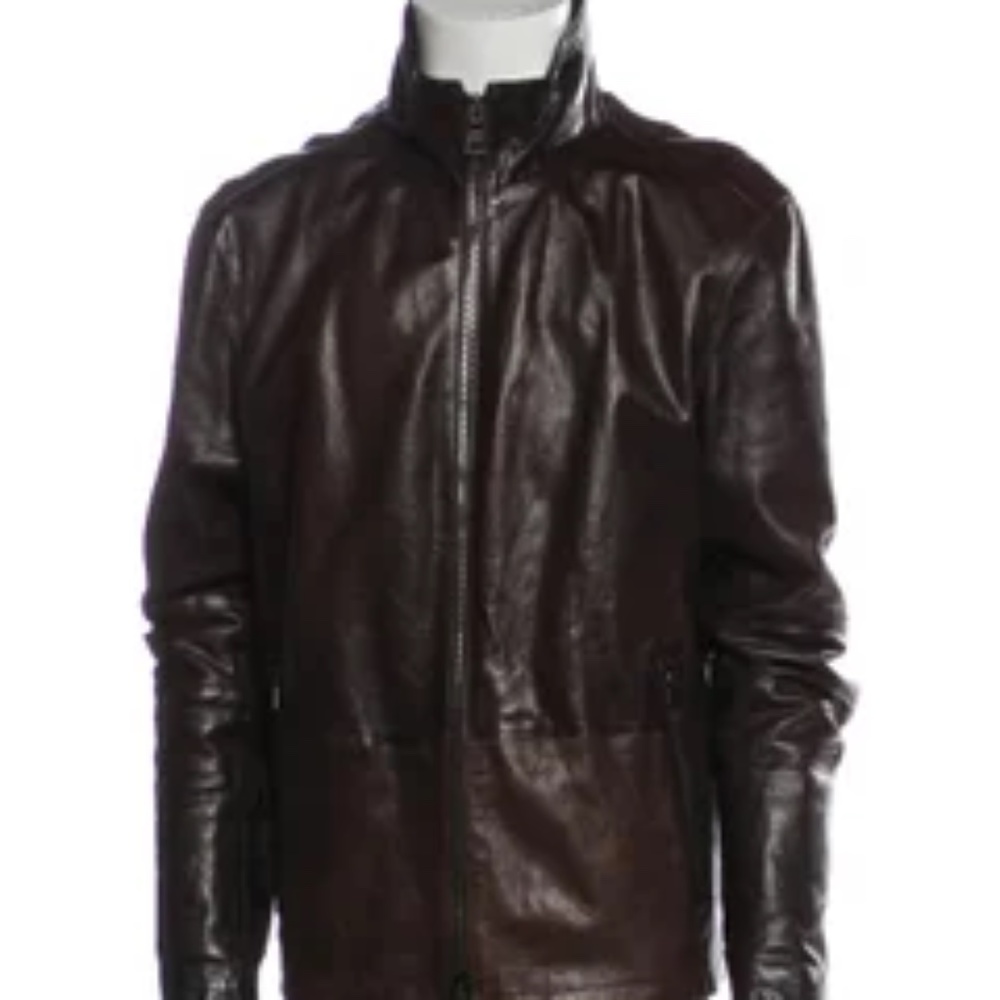 John Varvatos Collection Leather Moto Jacket - Size L - Mahogany Brown